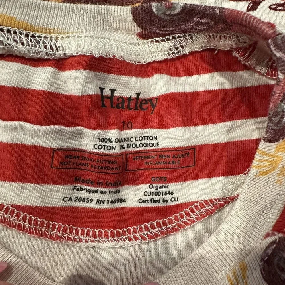 Hatley Kids Size 10 Organic Cotton Tractor Print Pajama Set Red Cream Snug Fit‎